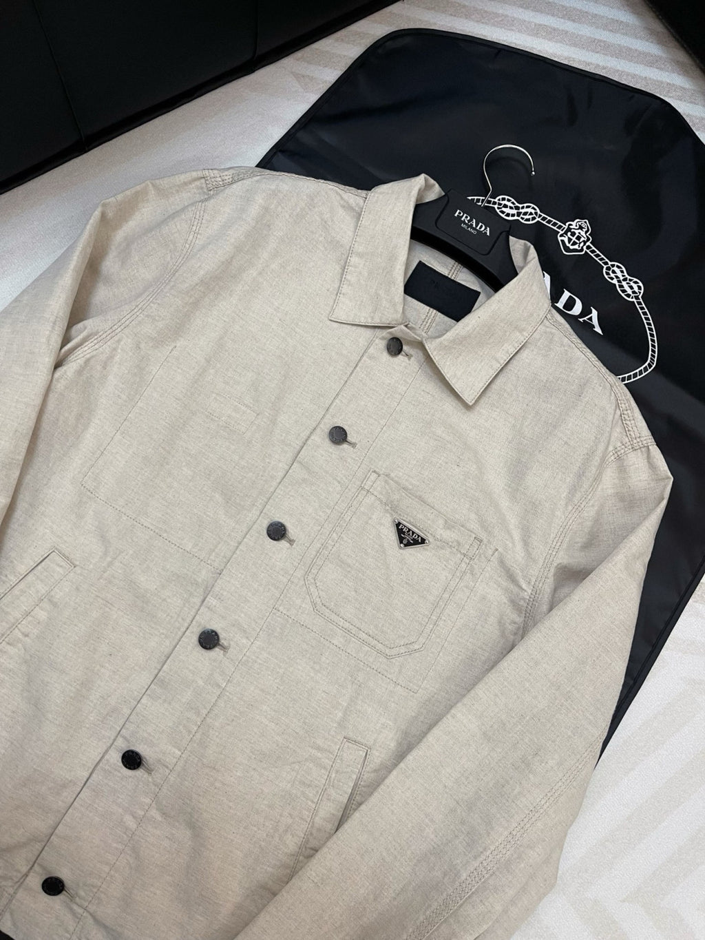 Prada Men's Fall And Winter Solid Color Lapel Single Breasted Linen Long Sleeved Jacket Casual Trousers Pants Set Suit #75646