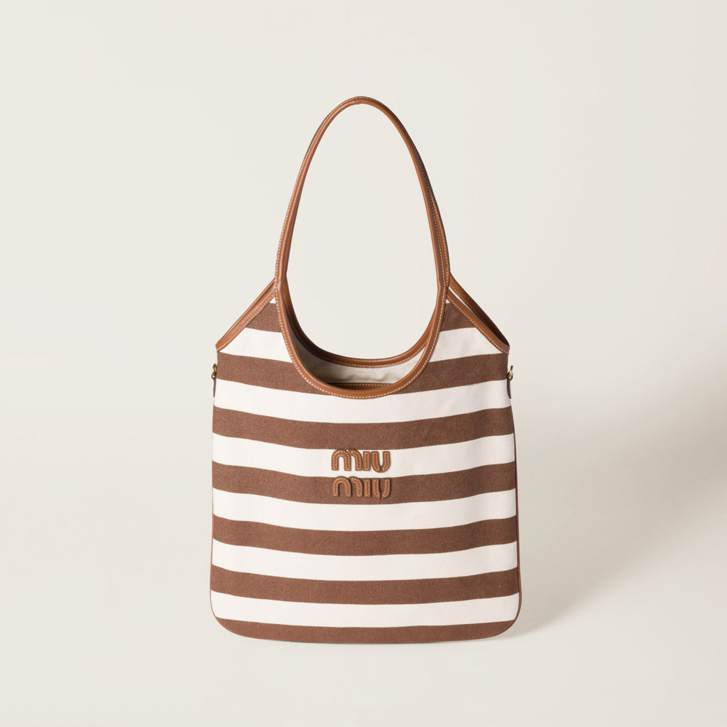 MiuMiu IVY Women's Embroidered Letter Print Striped Canvas and Leather Handbag Tote Bag Bags #77934