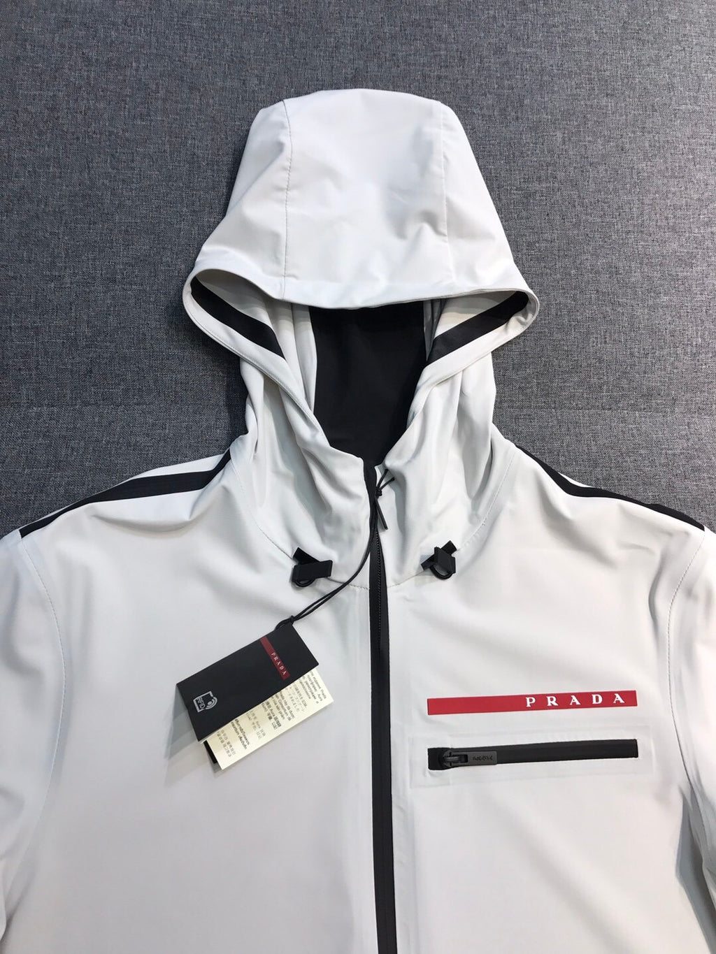 Prada Men's Summer Solid Colour Lightweight Hooded Zip Short Sleeve Sports Jacket Casual Lace Up Shorts Suit Set #76941