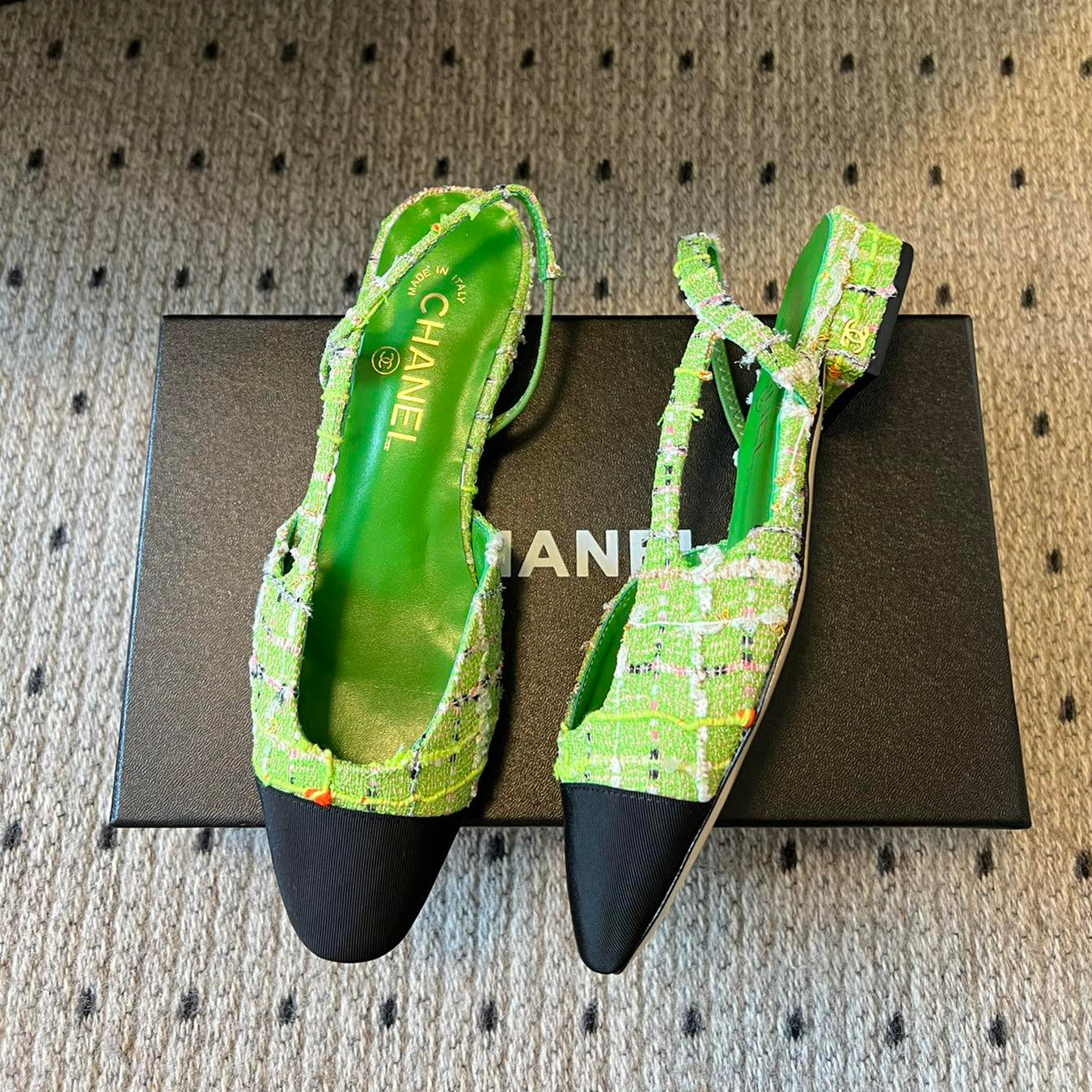 Chanel Women's Spring Summer Solid Colour Tweed Round Toe Ballet Sandal Shoes #76699