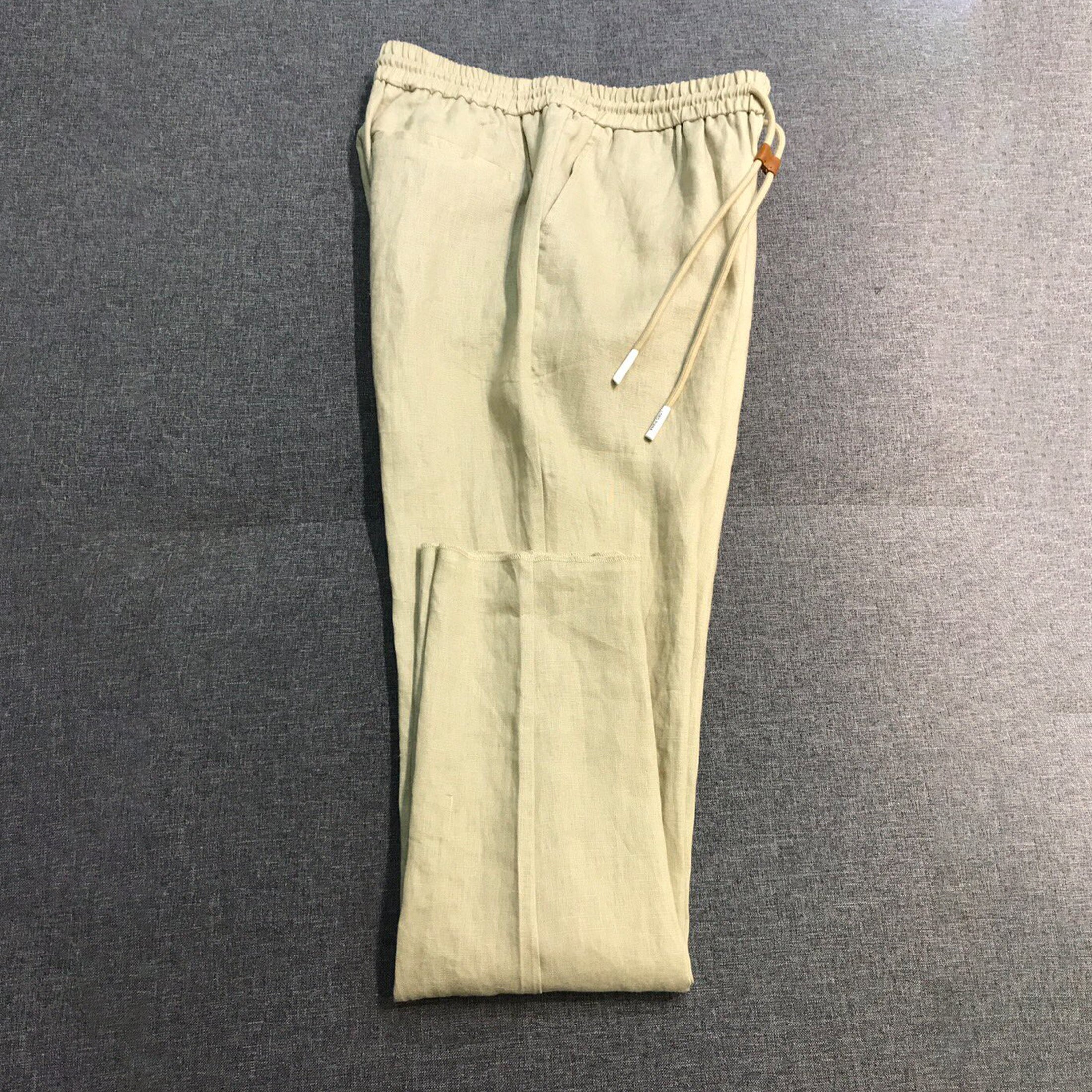 Loro Piana Men's Spring And Summer Solid Colour Drawstring Fashion Pants Loose Straight Comfortable Cotton Thin Suit Trousers Ngvp #1472