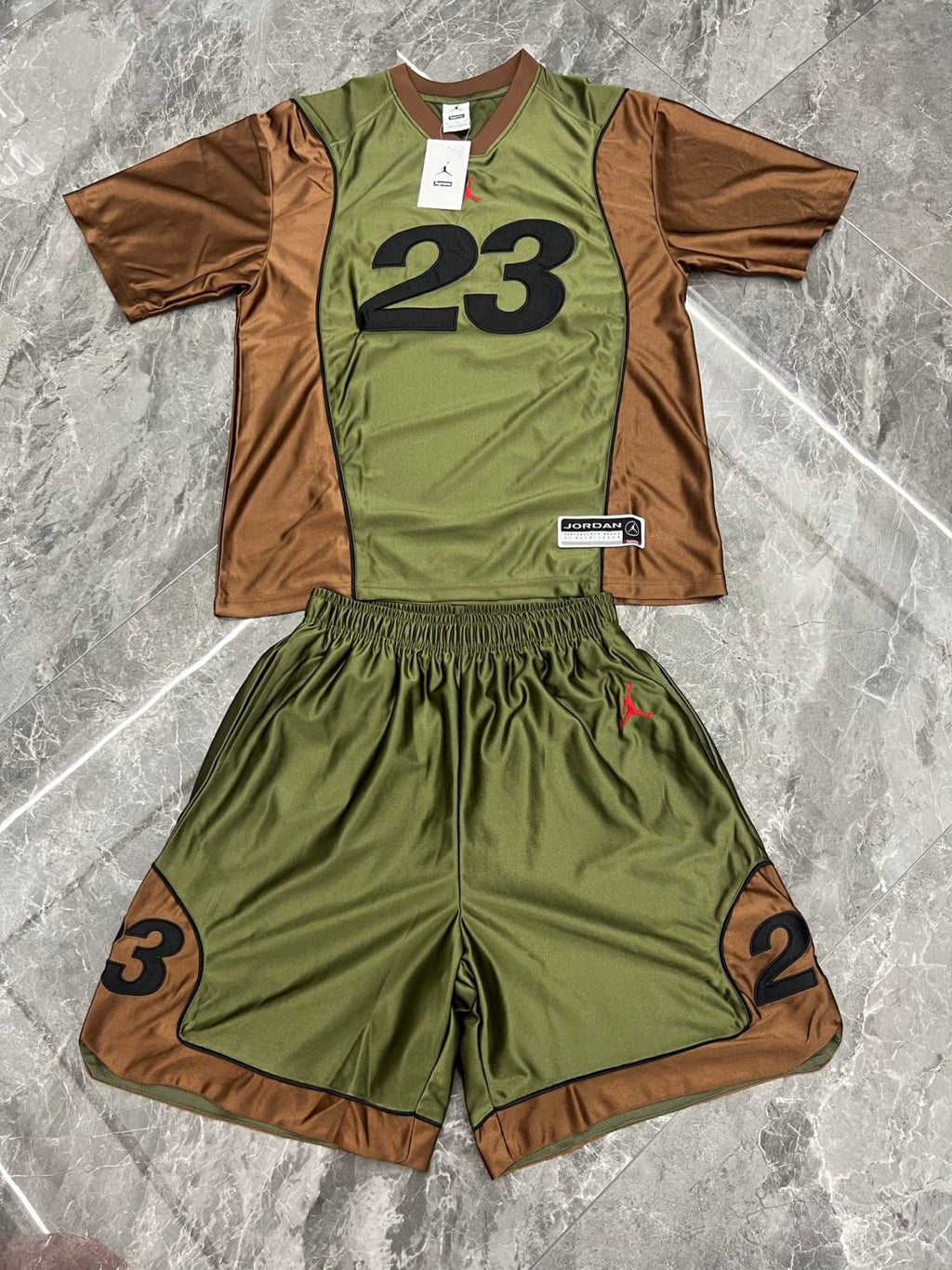 Supreme x aj Jordan Men's Summer Chest 23 Print Round Neck Short Sleeve T-Shirt Casual Shorts Set Suit #76482