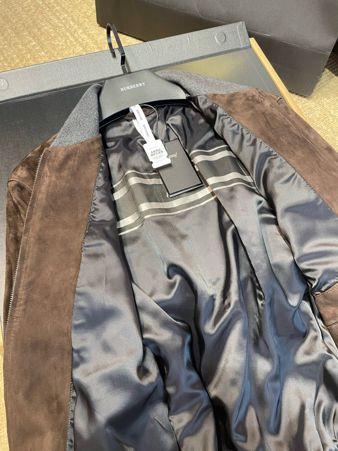 Brioni Men's Fall/Winter Fashion Casual Crew Neck Zipper Color Blocked Suede Jacket #79134