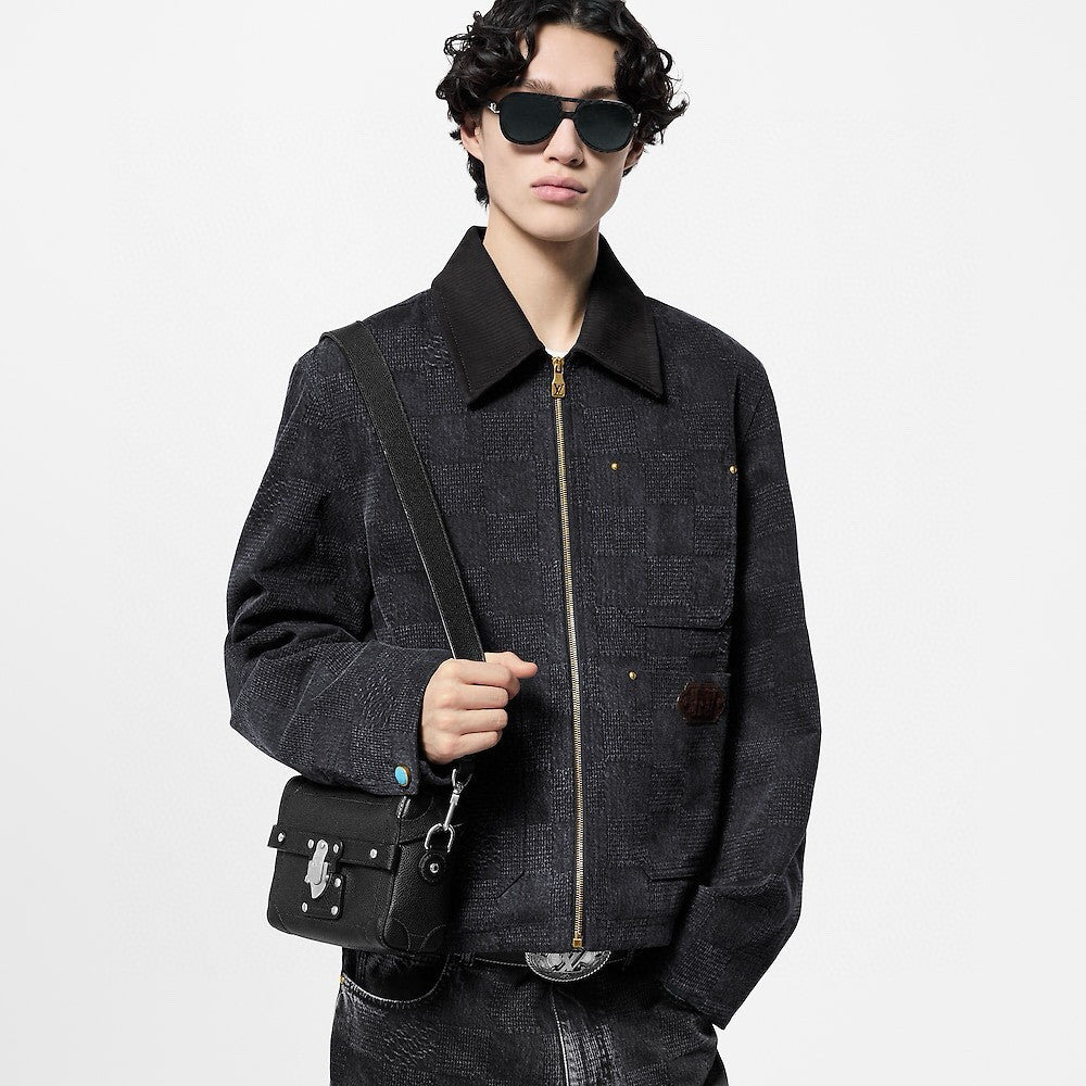 Louis Vuitton Men's Spring and Fall Black Embossed Pattern Spliced Zipper Long Sleeve Jacket #74969