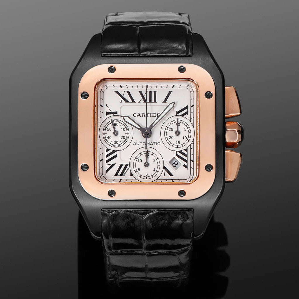 Cartier Santos Men's Automatic Mechanical Movement Roman Scale Date Display Chronograph 100M Water Resistant Mechanical Watch #72997
