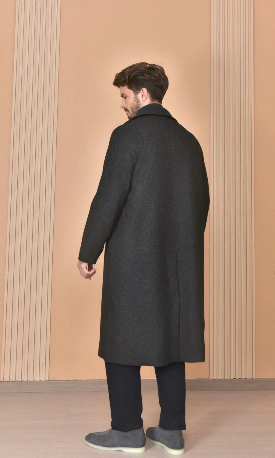 Loro Piana Men's Reversible Double-Faced Coat with Belt. Single-Button Lapel. Long Fit Jacket Ngvp #2336