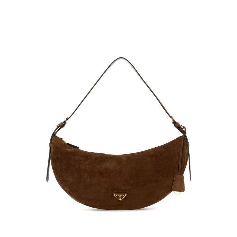 PRADA Classic Crescent Shape Suede Shoulder Bag Oversized Fit  Adjustable Handles Women's Handbag #81941L