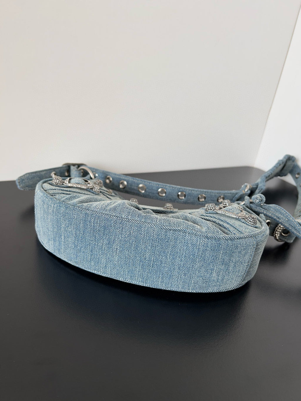 Balenciaga Le Cagole Women's Solid Colour Washed Worn Edge Adjustable Shoulder Strap Denim Shoulder Bag Armpit Bags #76769
