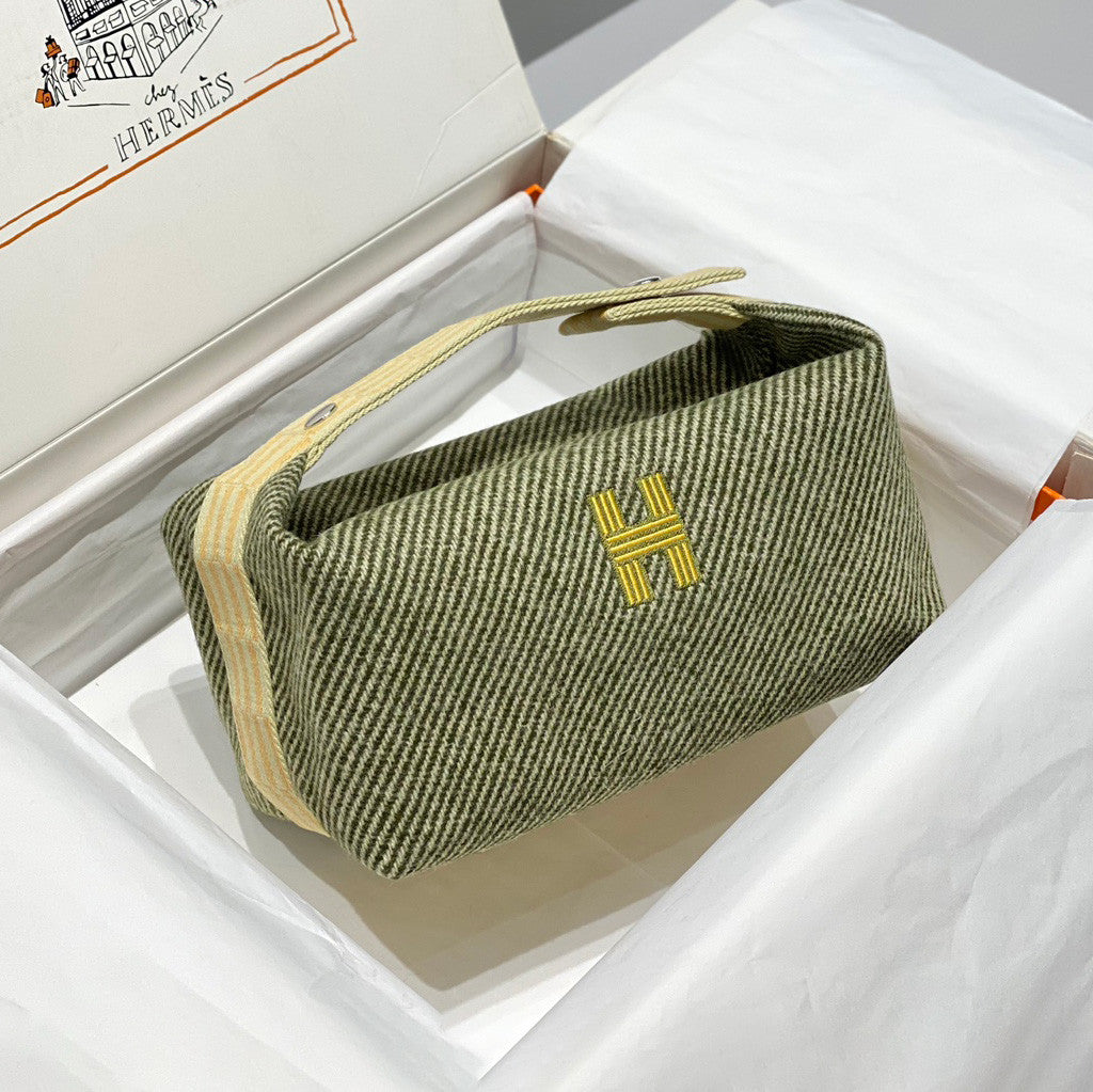 Hermes Classic Casual Color Block Canvas Tote Bag Makeup Bag Toiletry Bag Bags #78245