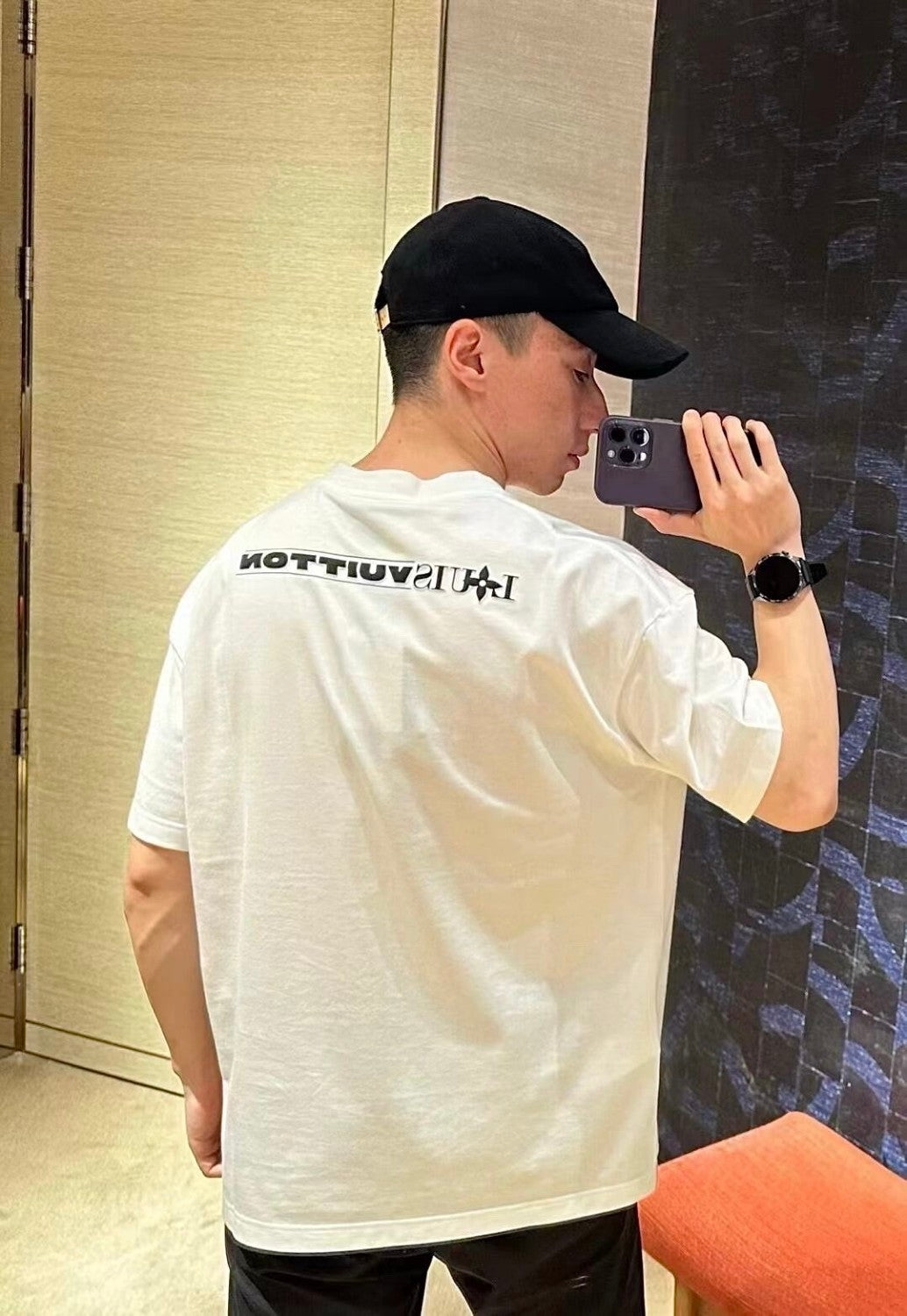 Louis Vuitton Men's Summer White Logo Embroidered Crew Neck Cotton Short Sleeve T-Shirt #72787