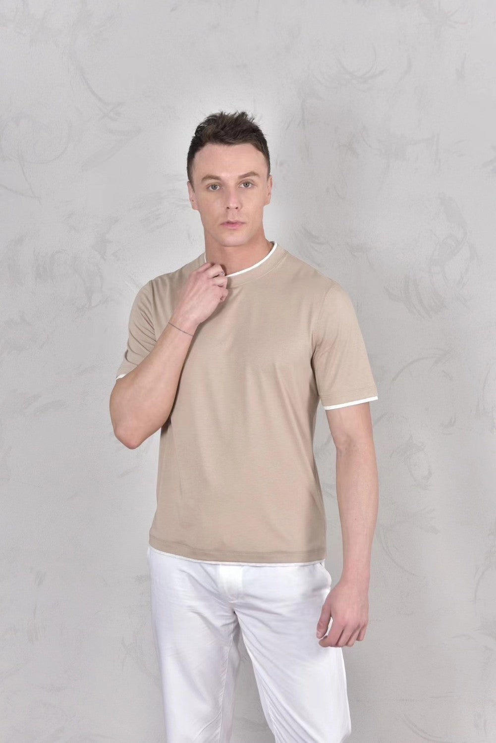 Brunello Cucinelli Men's Spring And Summer Fashion Trend Color Blocking Classic Short-sleeved Comfortable Positive Shoulder Round Neck T-shirt Tops #99379