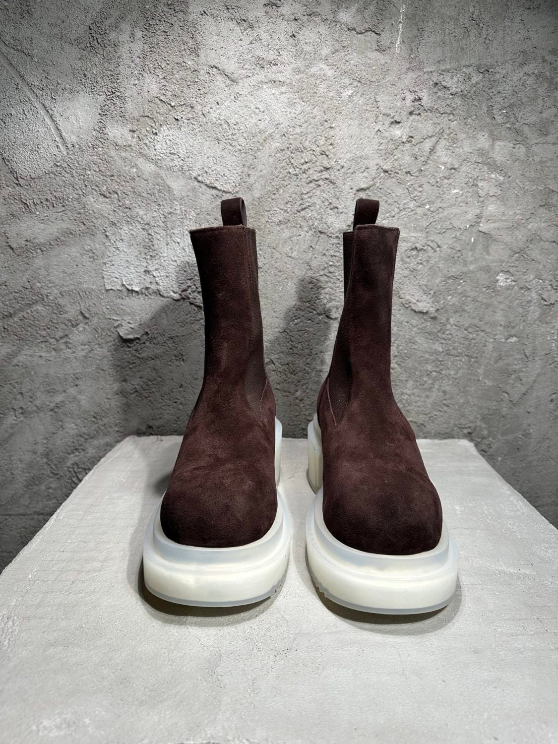 Rick Owens Men's Fall And Winter Elastic Thick Bottom Boots Round Head Suede Short Boots 7cm Fashion Trend Cowhide Mid-calf Shoes Ngvp #2466