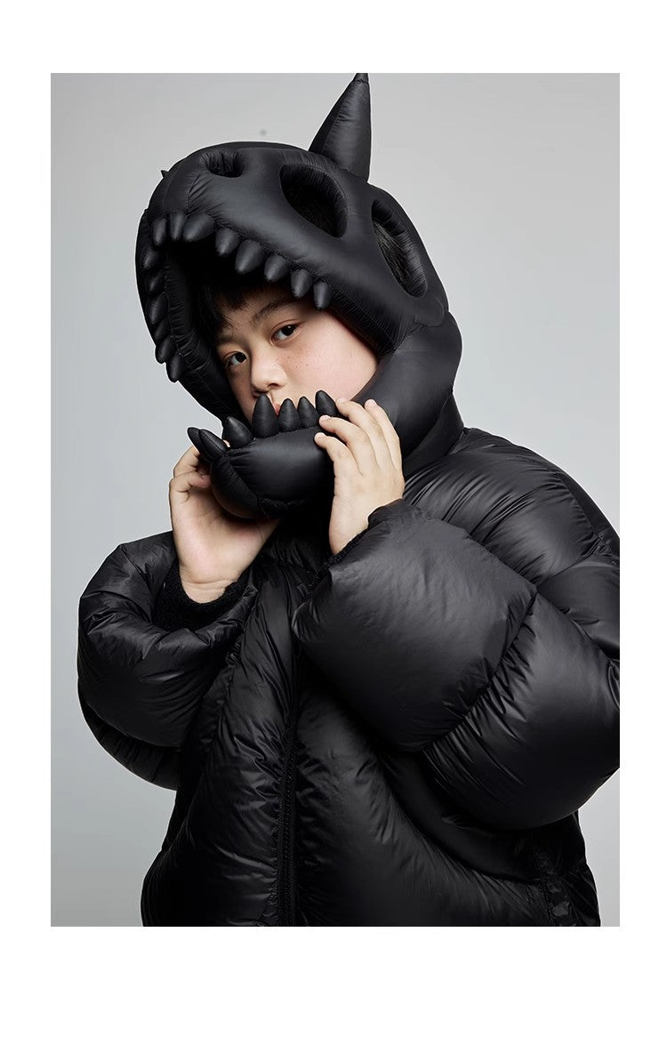 Kid's Autumn And Winter Solid Color Long Sleeve Stereoscopic Dinosaur Shaped Hat Puffer Down Jacket #31325