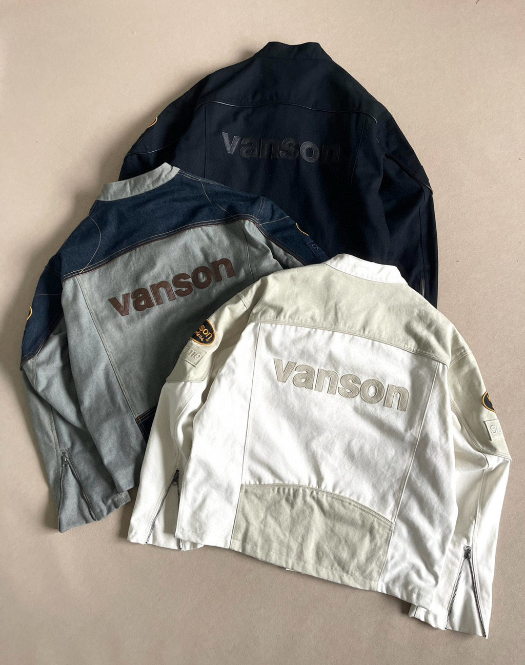 Supreme x Vanson Leathers x Cordura Men's And Women's Spring/Fall Fashion Casual High Neck Leather Logo Zipper Patchwork American Style Jacket #78582