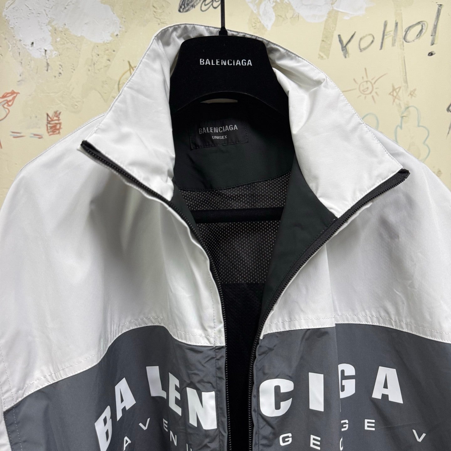 Balenciaga Men's Spring And Autumn Colorblocking High Collar Trench Coat Zipper Long Sleeve Loose Jacket #81298