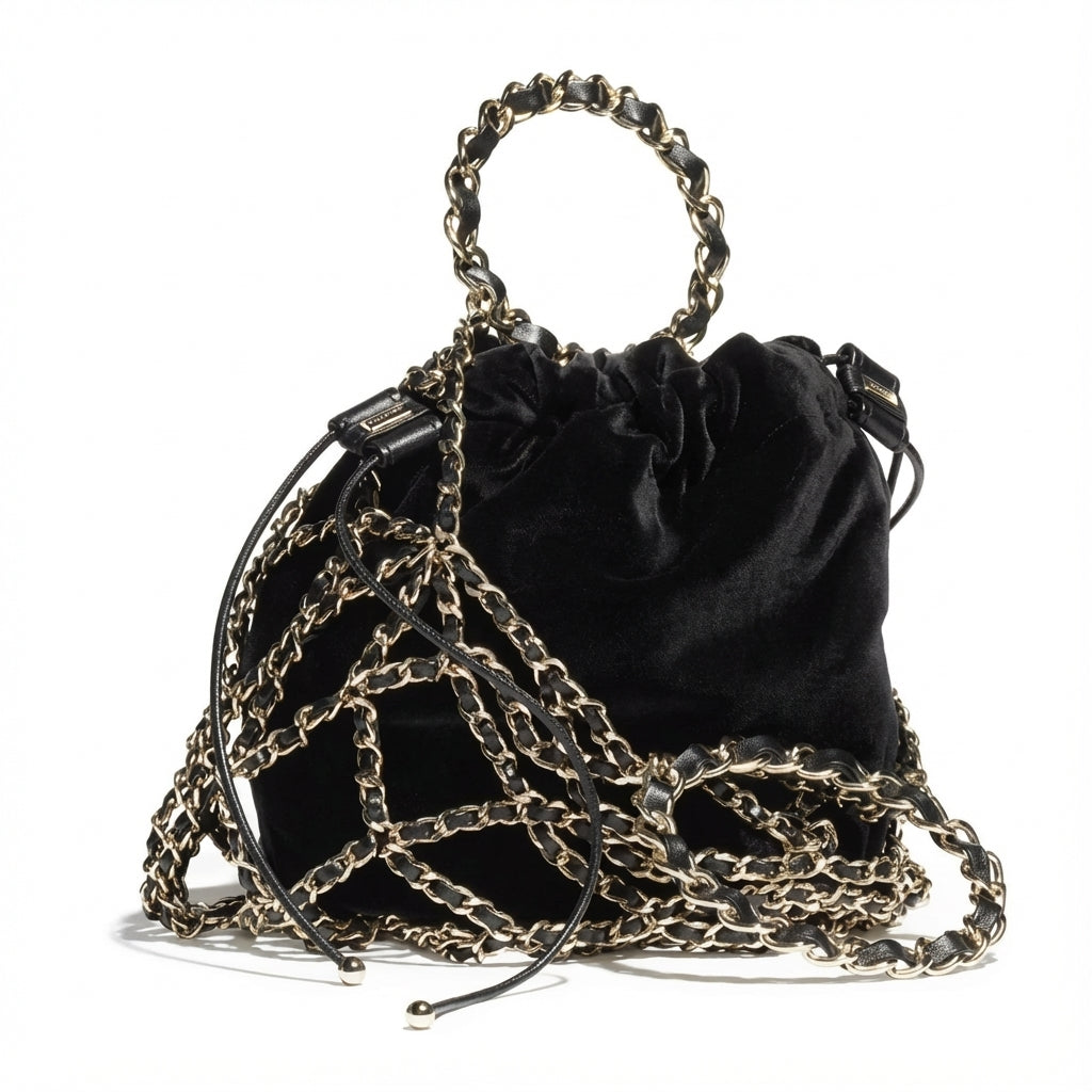 Chanel Mesh Clutch Bag With Gold Chain Handbag Black And Gold Accessories Fashionable And Exquisite Evening Bags #82237A