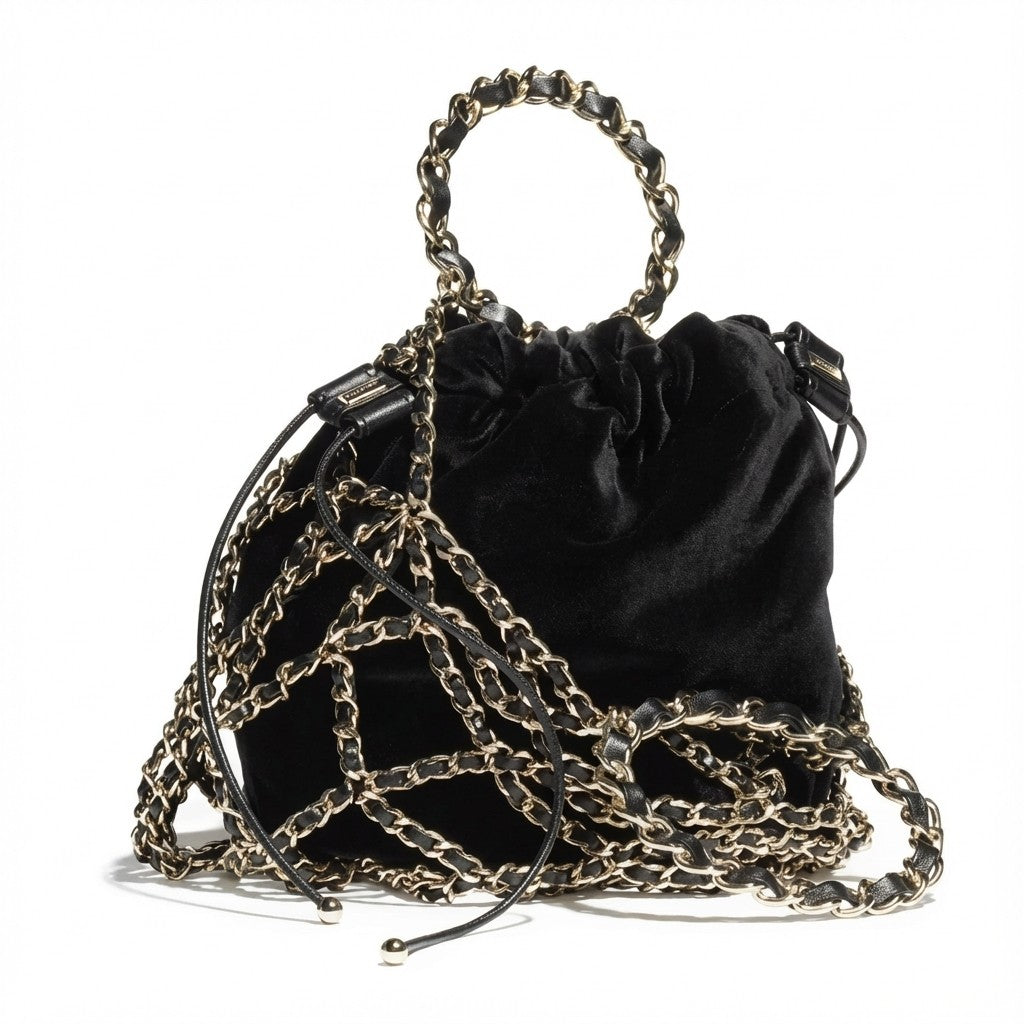 Chanel Mesh Clutch Bag With Gold Chain Handbag Black And Gold Accessories Fashionable And Exquisite Evening Bags #82237A