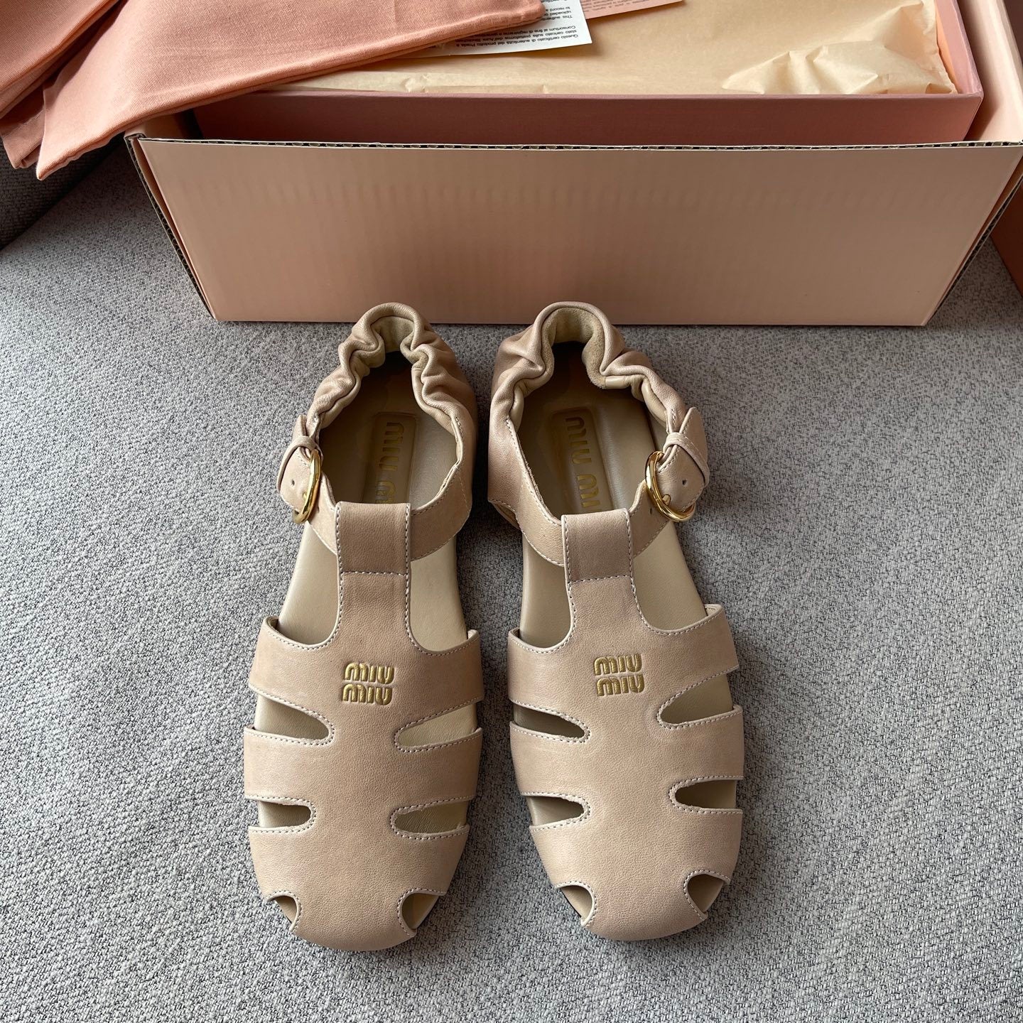 MiuMiu Briarwood Ruches Nappa Leather Fisherman Sandals #383957
