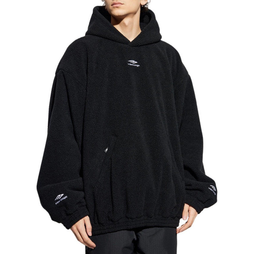 Balenciaga Men's Autumn and Winter Solid Color Embroidery Letter Print Teddy Woven Fabric Hooded Sweatshirt #74459
