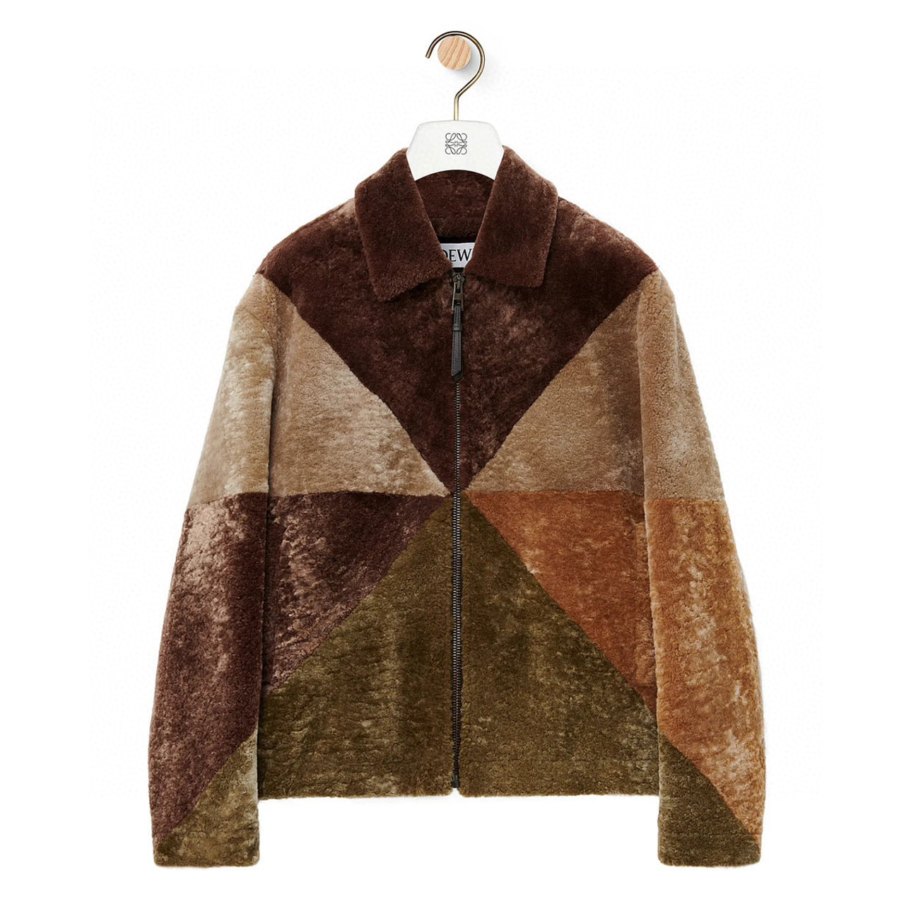 Loewe Men's Logo Shearling Wool Fur Spring/Fall Oversized Collar Contrast-Color Embossed Zipper Jacket Ngvp #2541