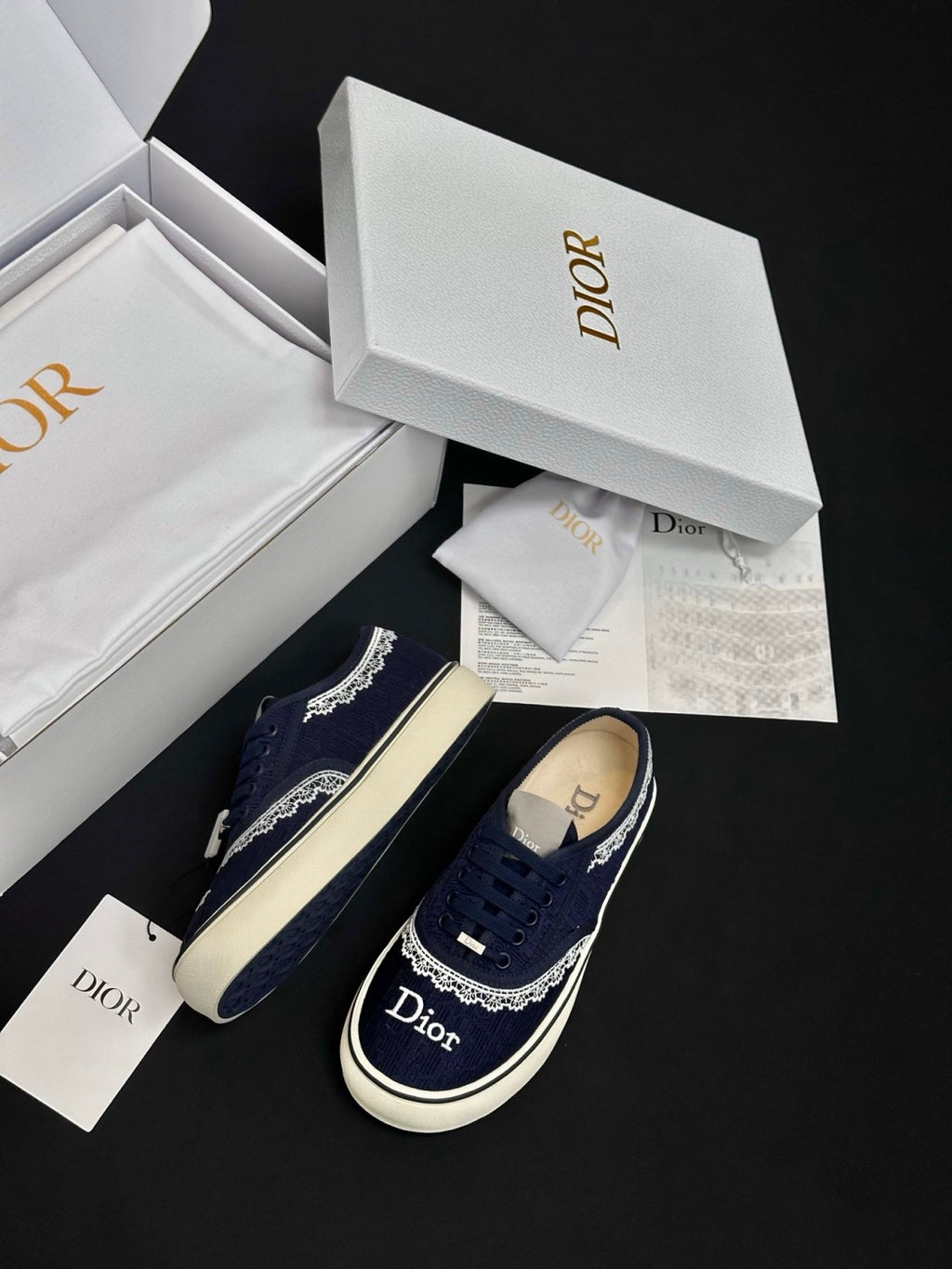 Dior Saltwind Round Toe Lace-up Embroidery Colorful Lace Low-top Canvas Shoes #380451