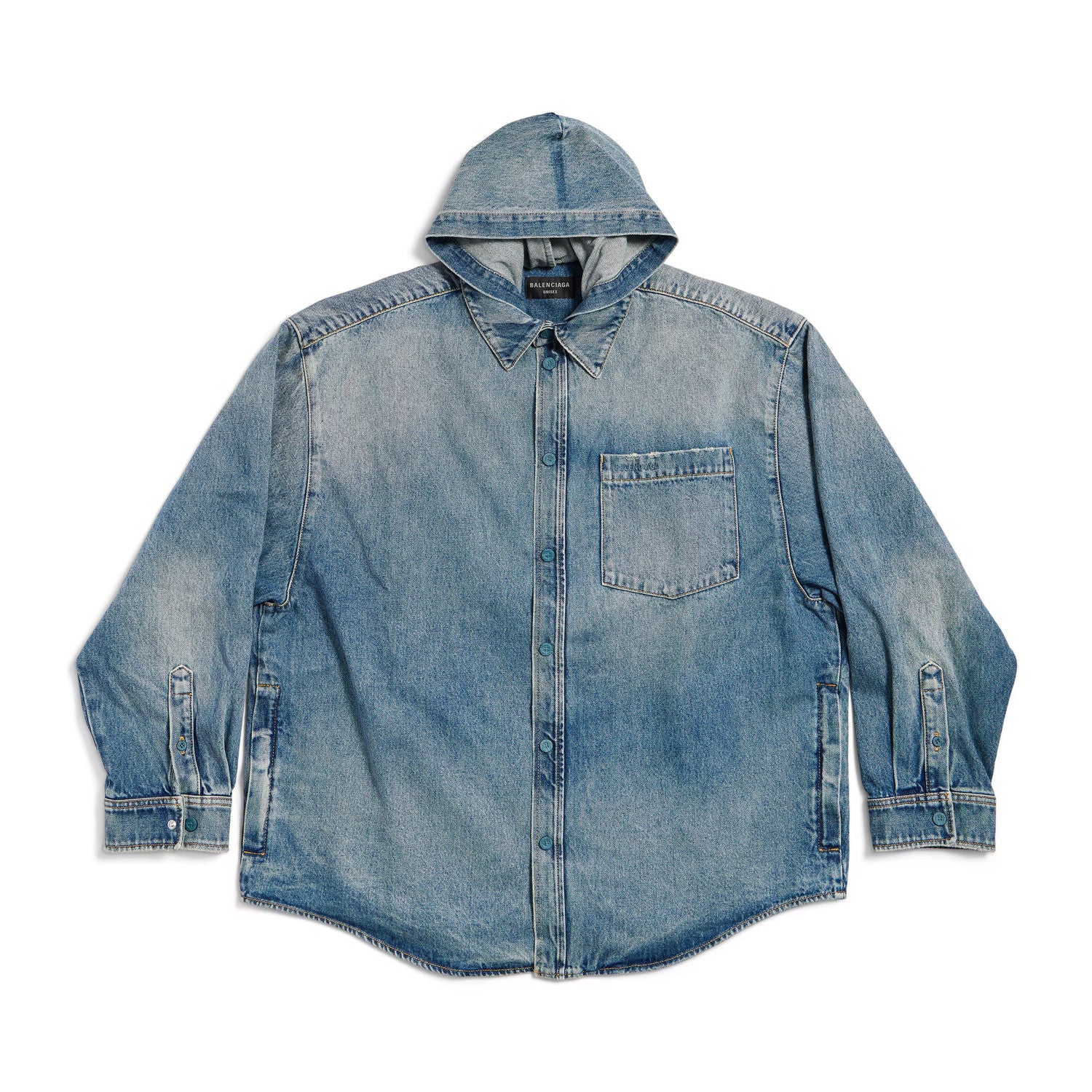 Balenciaga Men's Spring. Summer And Fall Hooded Shirt Papka Lapel Loose Solid Color Denim Jacket Ngvp #1671
