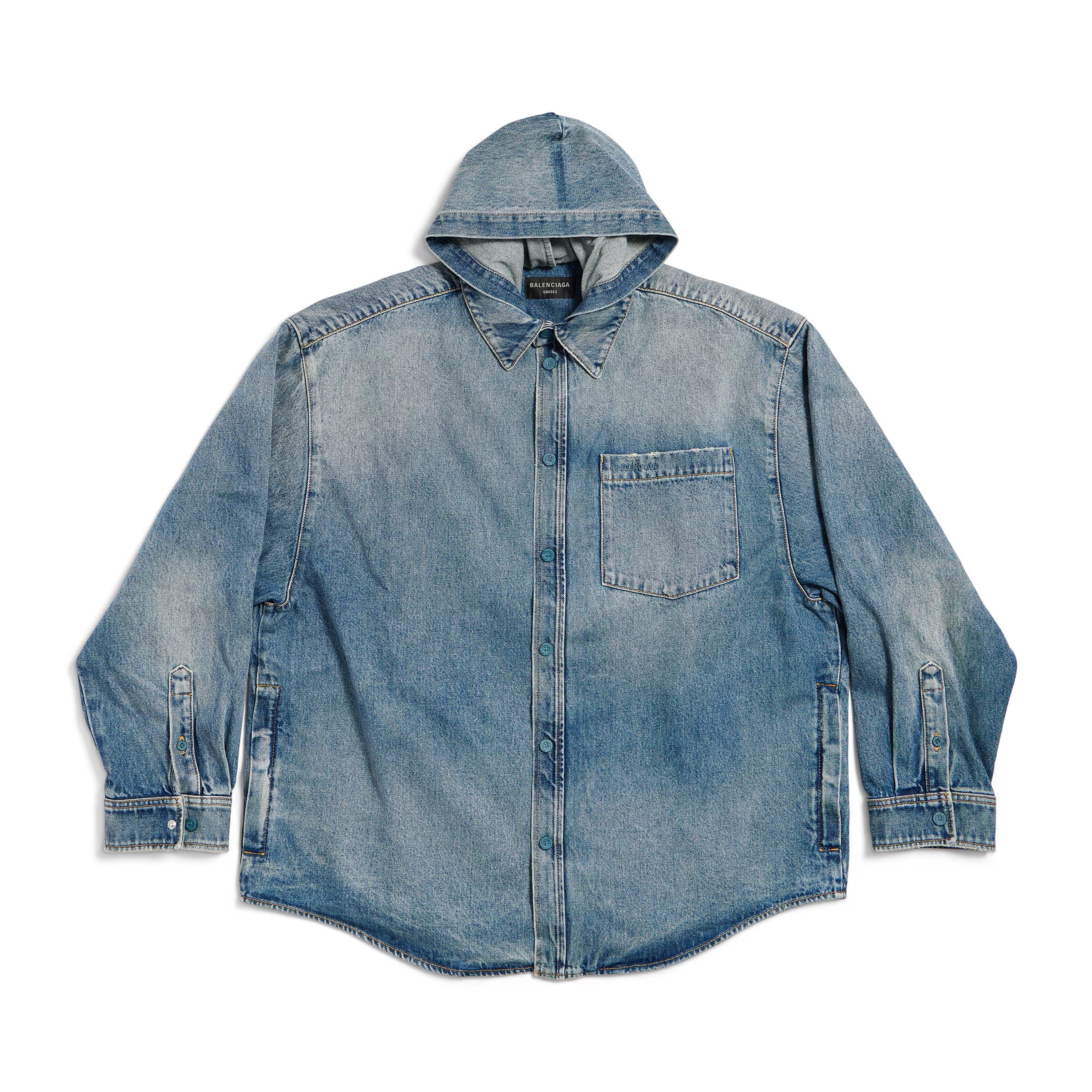 Balenciaga Men's Spring. Summer And Fall Hooded Shirt Papka Lapel Loose Solid Color Denim Jacket Ngvp #1671