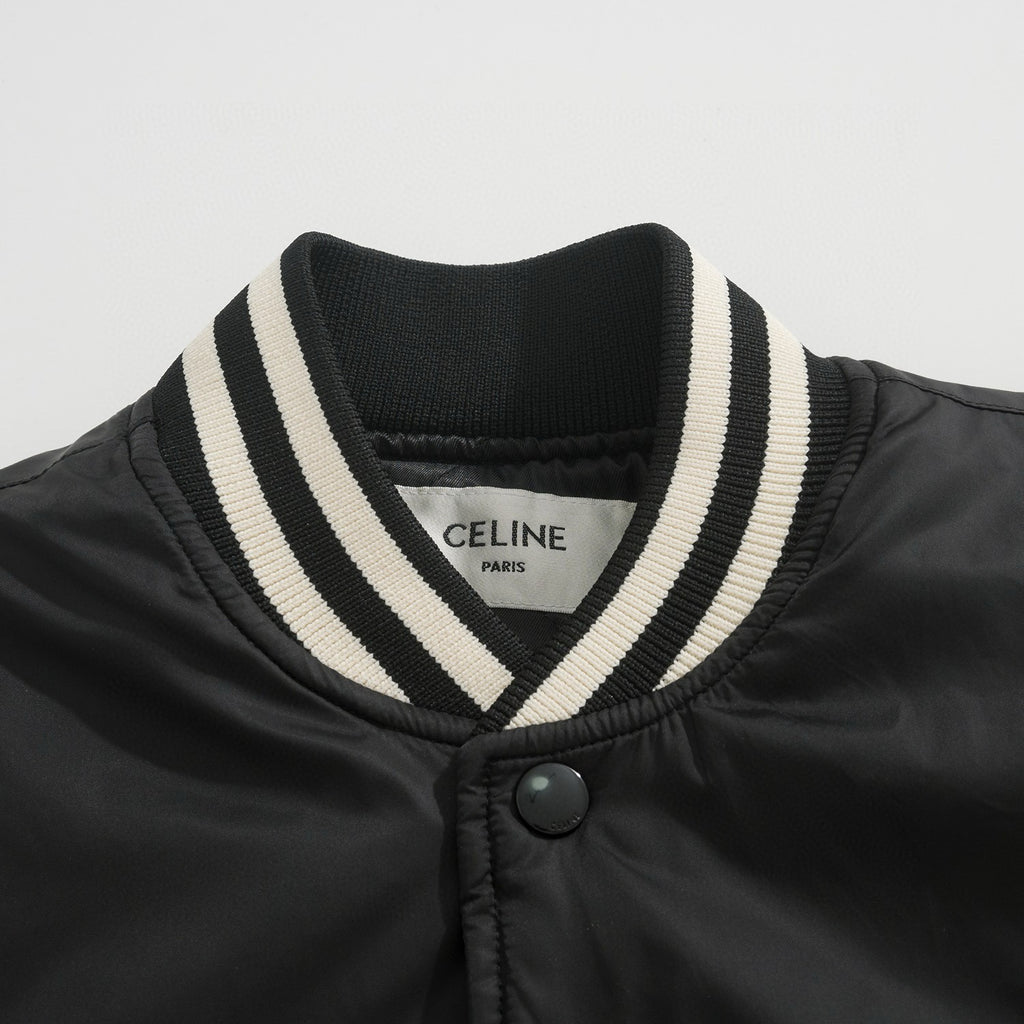 Celine Men's Spring/Fall Logo Single-Breasted Solid-Color Striped Collar Casual Loose-Fit Baseball Jacket Long-Sleeve Cotton Jacket #81534