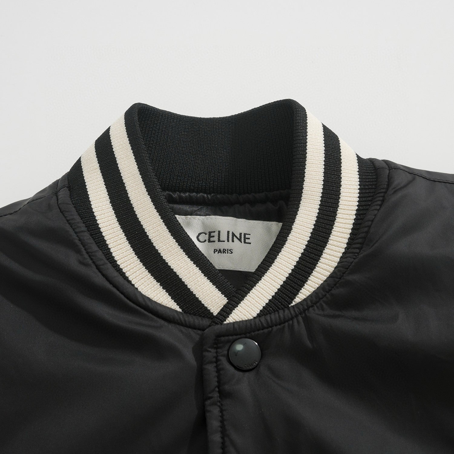 Celine Men's Spring/Fall Logo Single-Breasted Solid-Color Striped Collar Casual Loose-Fit Baseball Jacket Long-Sleeve Cotton Jacket #81534
