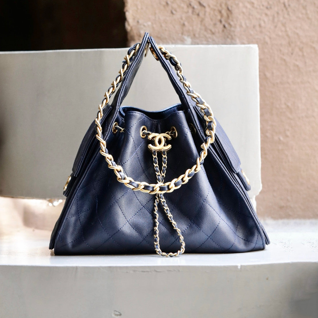 Chanel Women's Fashion Classic Solid Color Leather Logo Drawstring Underarm Bag Chain Handbag Tote Shoulder Bag Bags AS5293-B20304-U2367 #78855