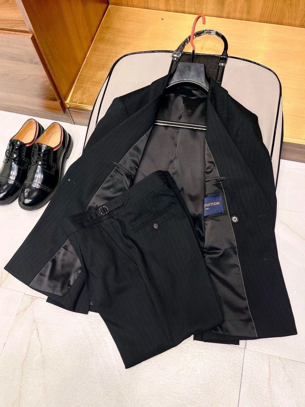 Louis Vuitton Men's Fall And Winter Business High-end Tide Wool Double-breasted Blazer Top Wedding Suit Casual Pants Black Suit Set Ngvp #2443