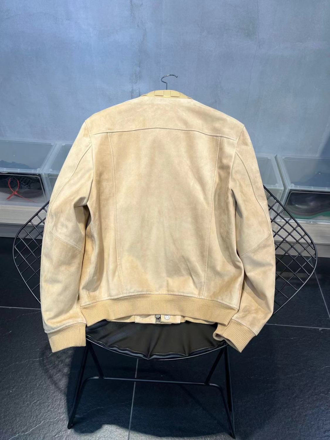 Tom Ford Men's Winter Khaki Stand Collar Zipper Long Sleeve Regular Fit Suede Pilot Jacket #98472