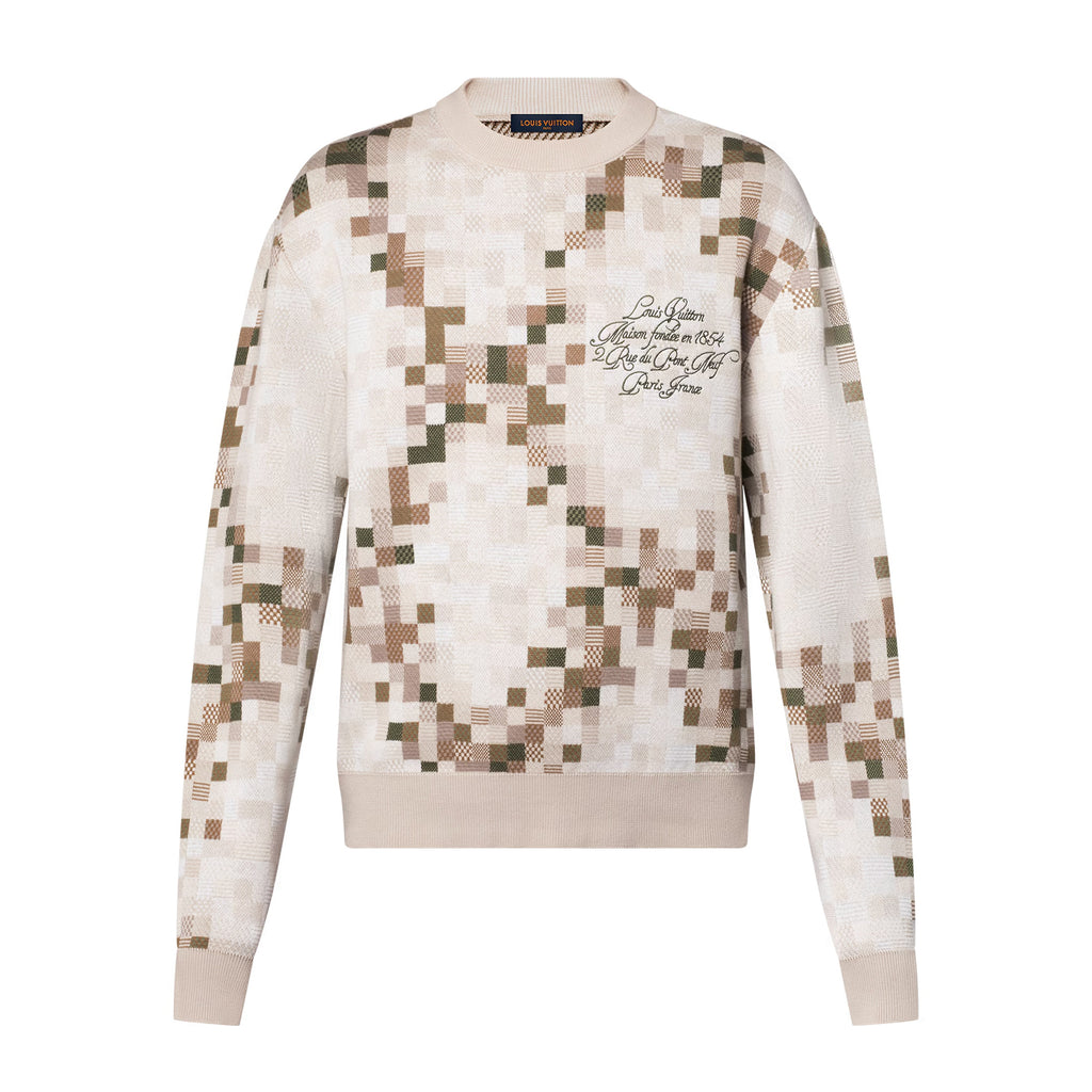 Louis Vuitton Men's Spring and Autumn Plaid Printed Round Neck Pullover Long Sleeve Knitted Sweatshirt #75129