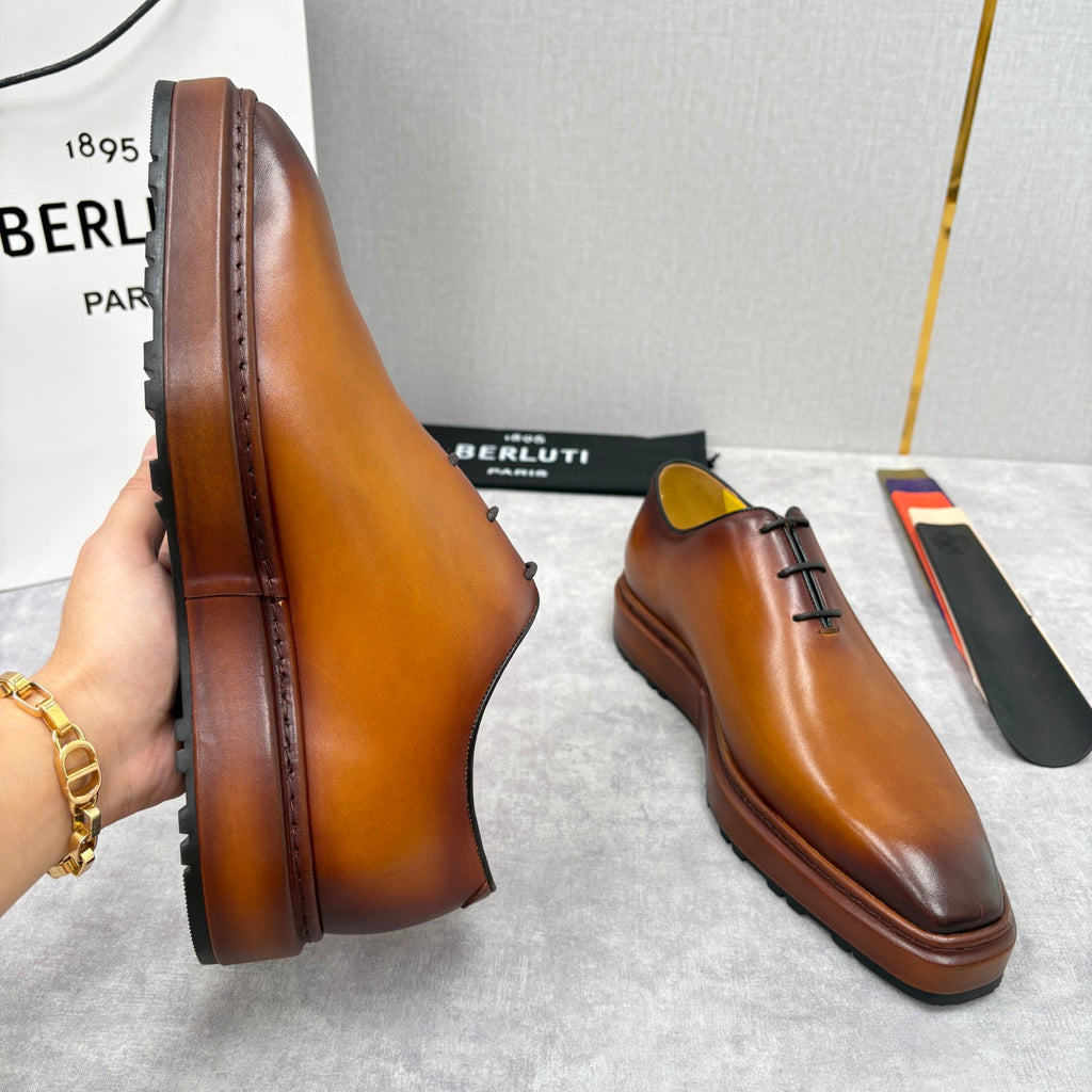 Berluti Men's Spring/Fall Classic Elegant Leather-Sourced Elastic Formal Midsole Dress Shoes #78574