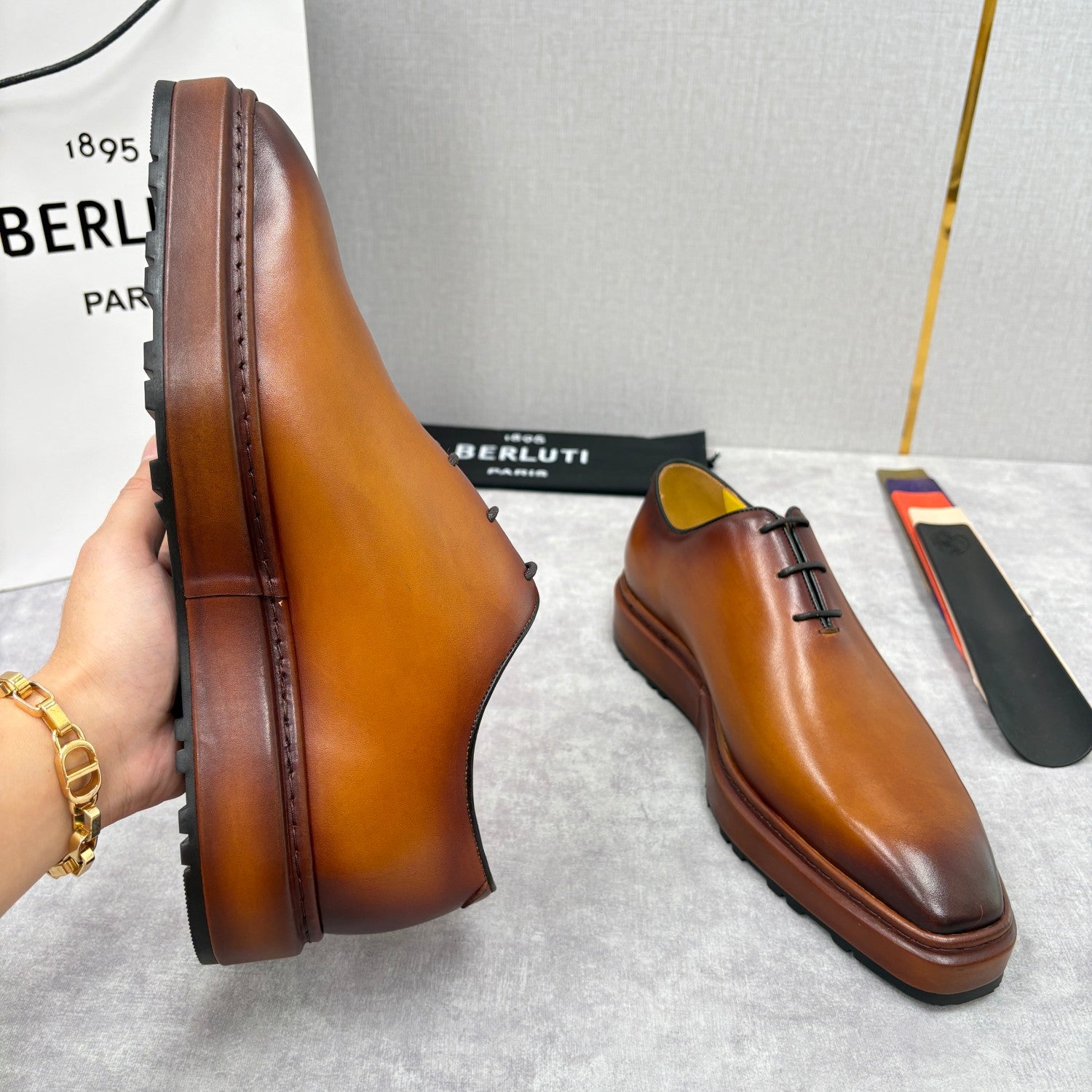 Berluti Men's Spring/Fall Classic Elegant Leather-Sourced Elastic Formal Midsole Dress Shoes #78574
