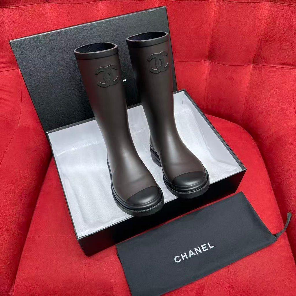 Chanel 25S Fashion Overalls Tall Boots Women's Beige Anti-Slip Rain Boots #332426