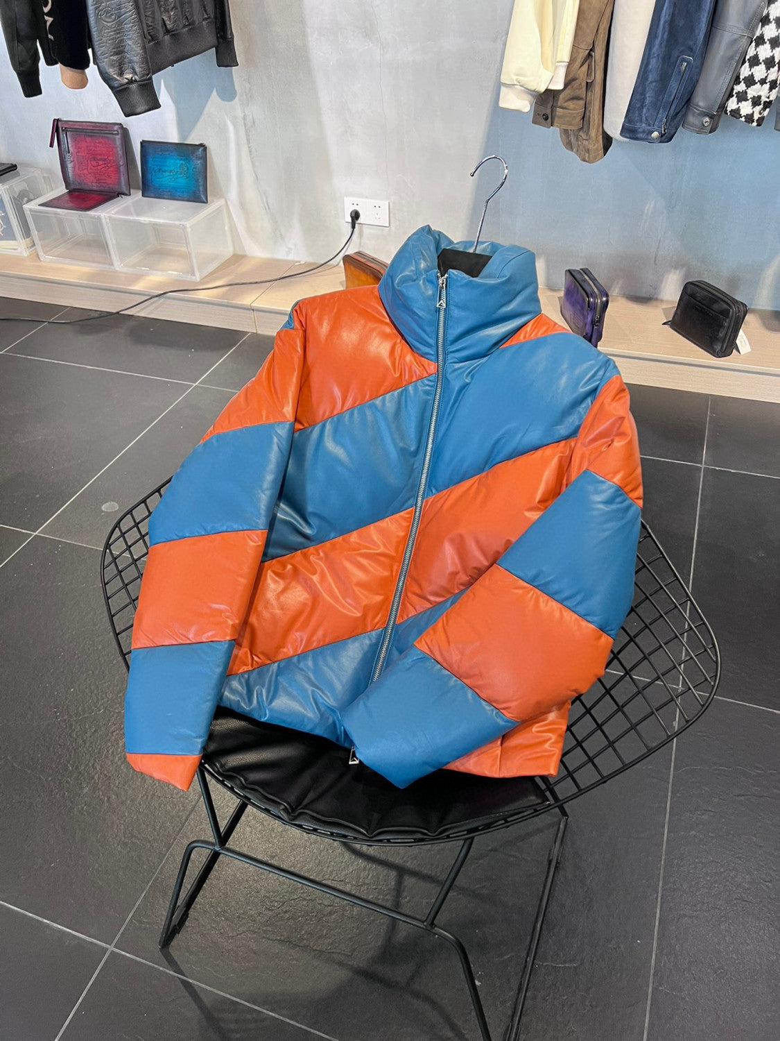 Bottega Veneta Colorblocked Leather Puffer Down Jacket Ngvp #6826