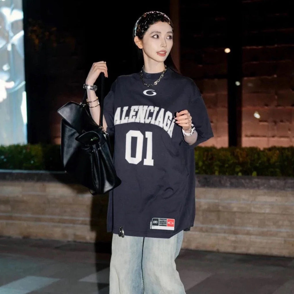 Balenciaga Basketball Series Men's Black And White Retro Plain Knit Silhouette T-shirt 01 Jersey High Street Trendy Short Sleeve Round Neck Loose T-shirt #71857