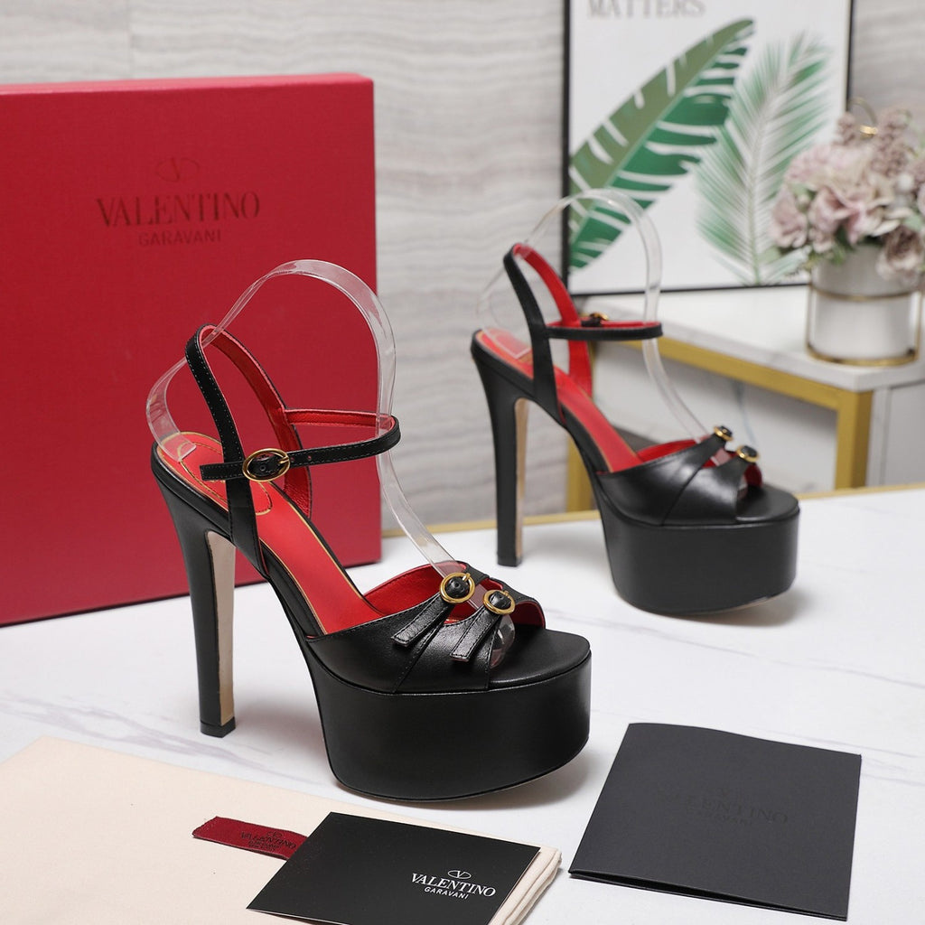 Valentino Round Toe Patent Leather High Heel Sandals 15.5CM #379994