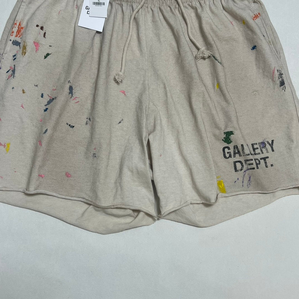 Gallery Dept Men's Summer Splash Pattern Letter Print Cotton Stretch Waist Tie Casual Shorts #77189