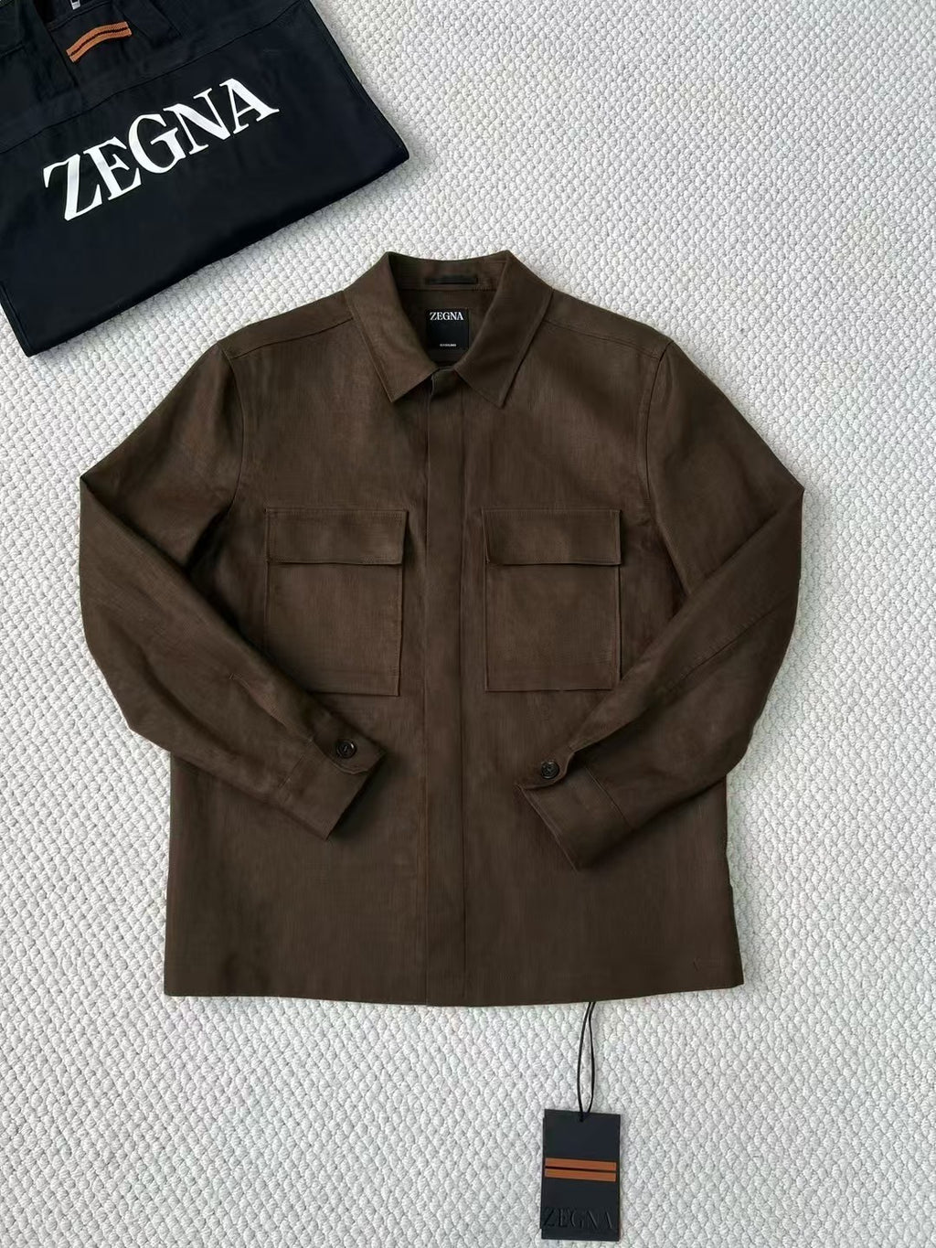 Ermenegildo Zegna Oasi Lino Shirt Jacket Men's Spring And Summer Lapel Single-breasted Pocket Temperament Shirt Simple Commuter Jacket Ngvp #1185