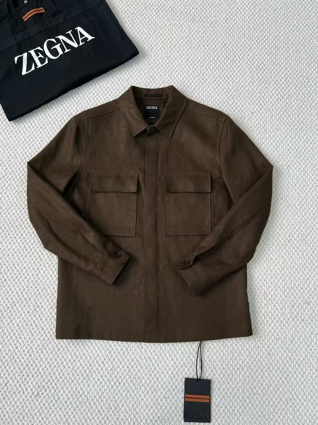 Ermenegildo Zegna Oasi Lino Shirt Jacket Men's Spring And Summer Lapel Single-breasted Pocket Temperament Shirt Simple Commuter Jacket Ngvp #1185