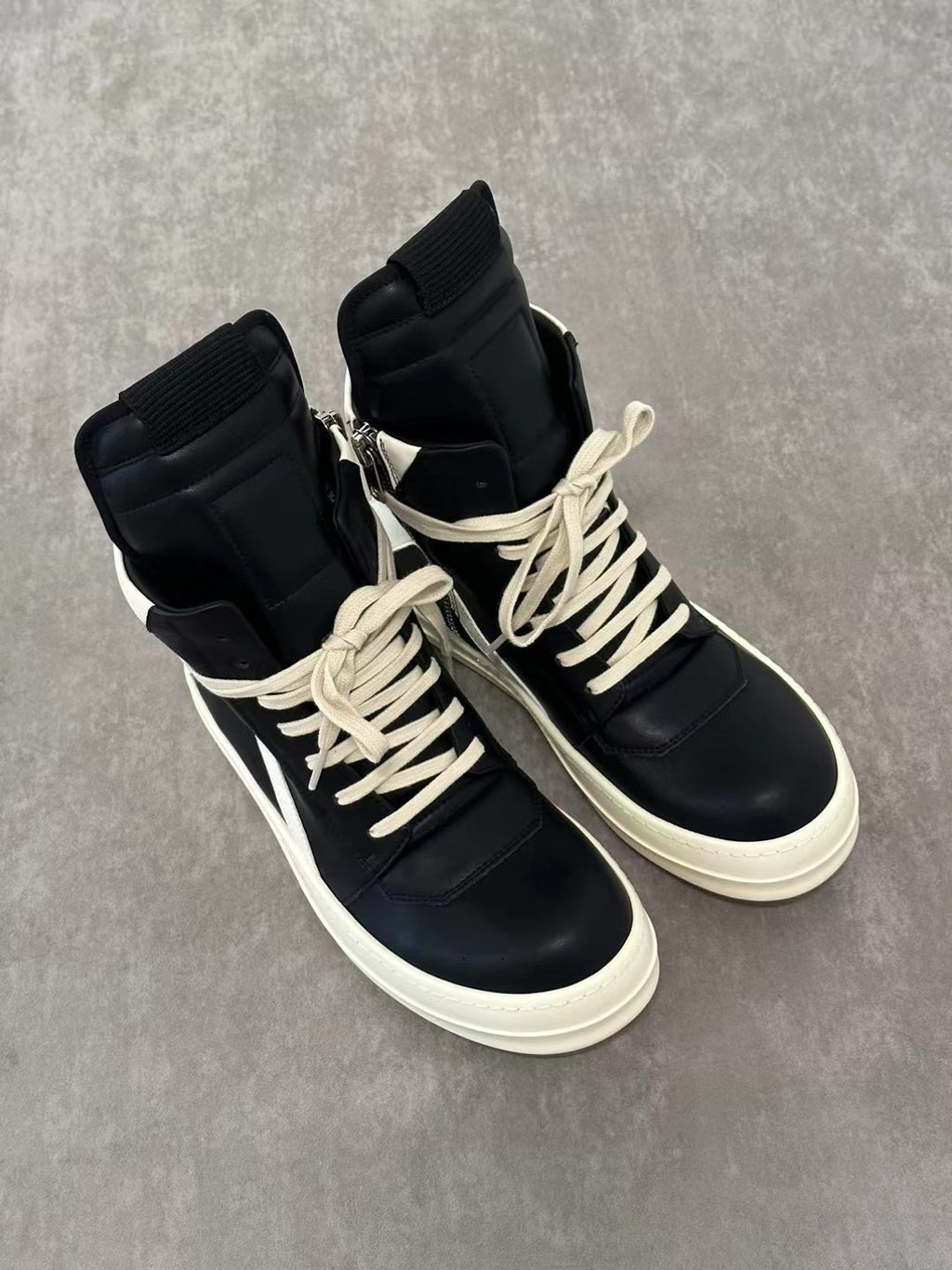 Rick Owens Men's Spring/Fall Fashion Casual Round Toe Lace Up Leather Zipper Thick Sole High Top Sneakers Shoes #78569
