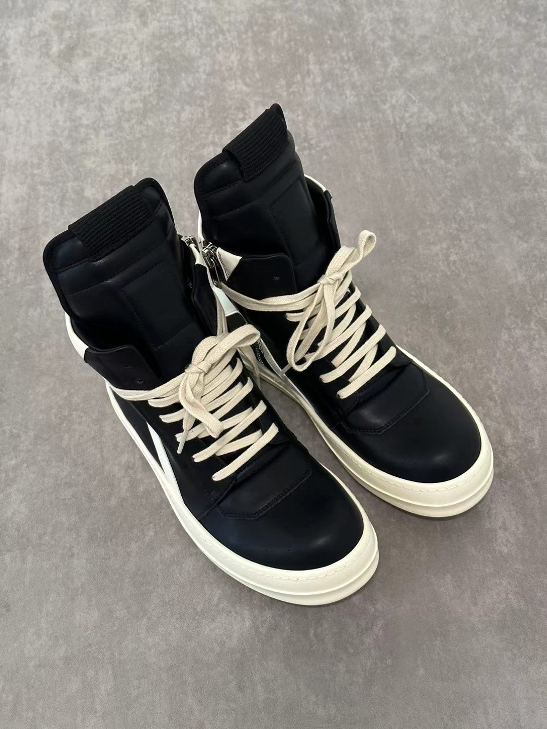 Rick Owens Men's Spring/Fall Fashion Casual Round Toe Lace Up Leather Zipper Thick Sole High Top Sneakers Shoes #78569
