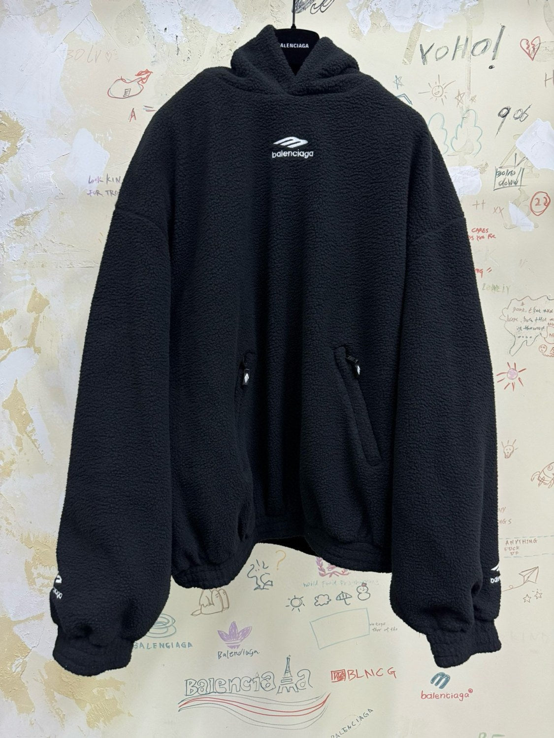 Balenciaga Men's Autumn and Winter Solid Color Embroidery Letter Print Teddy Woven Fabric Hooded Sweatshirt #74459