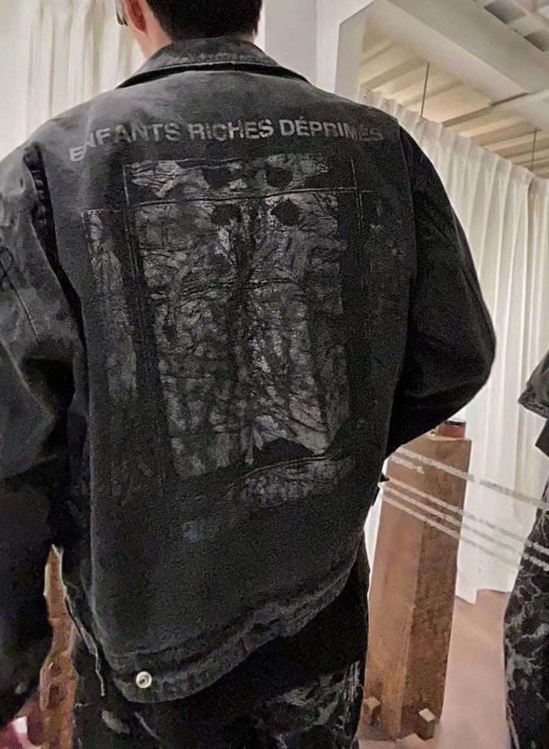 Enfants Riches Deprimes Men's And Women's Black Spring And Fall Washed And Aged Denim Zipper Jacket #98184