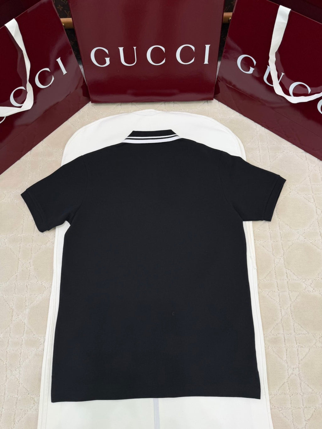 Gucci Men's Summer Striped Lapel Solid Color Straight Cotton Polo Shirt Short Sleeve T-Shirt #75296