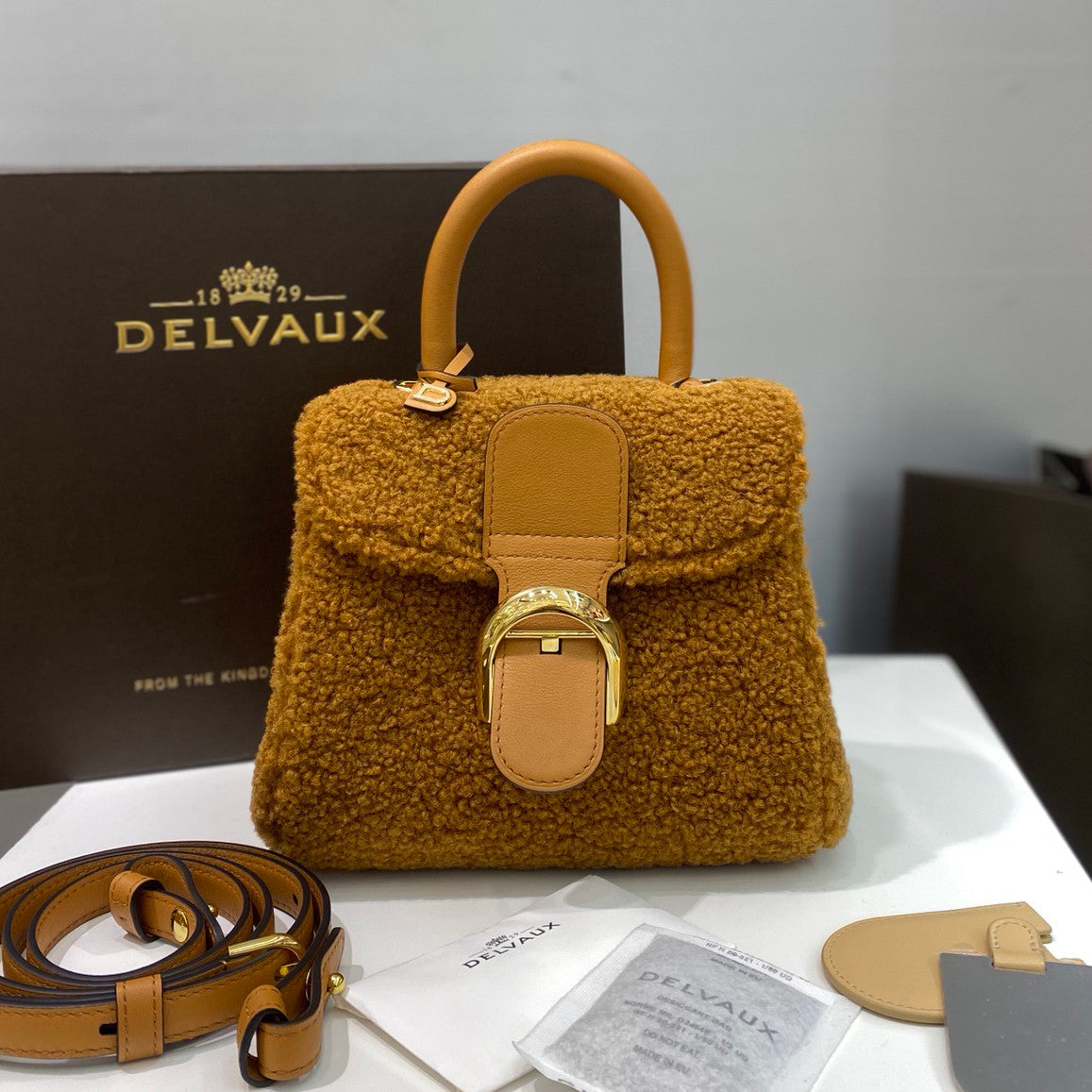 Delvaux Brillant Women's Classic Fashion Leather Shearling Adjustable Strap Crossbody Tote Bag  Bags #78695