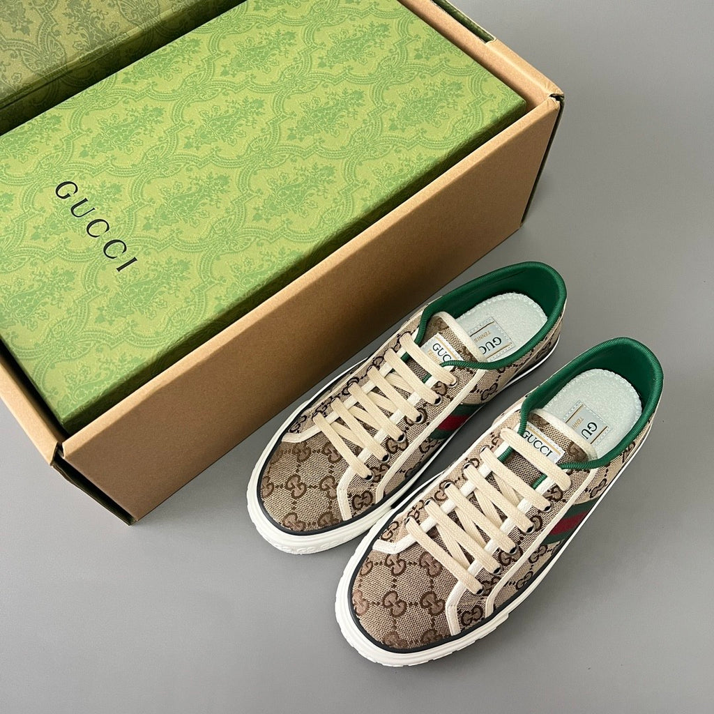 GUCCI Women's Gucci Tennis 1977 Sneaker in Beige Ebony Original GG Canvas #379374