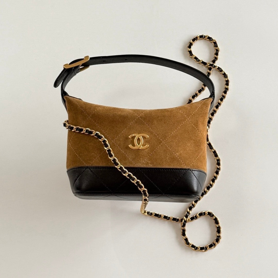 Chanel 26s Hobo Brown And Black Suede Handbag Shoulder Bag Lunch Bag Diamond-quilted Chain-handle Handbag Crossbody Bags #82954A